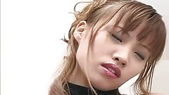 Horny Japanese AV model strips out of her slutty outfit to t