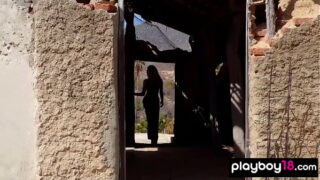 Cute small titted asian Hannah Le stripping and taking a shower outdoor