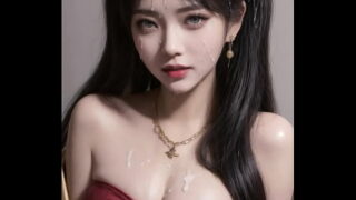 AI generated-23-Chinese dress (hanfu) queen on sitting on her throne covered with cum (red green)