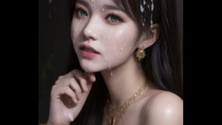 AI generated-25-Chinese dress (hanfu) queen on sitting on her throne covered with cum (gold)