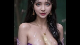 AI generated-26-Chinese dress (hanfu) queen on sitting on her throne covered with cum (purple)