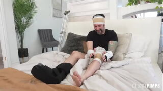 Step daddy fucks stepdaughter when she offers to help scratch his itch